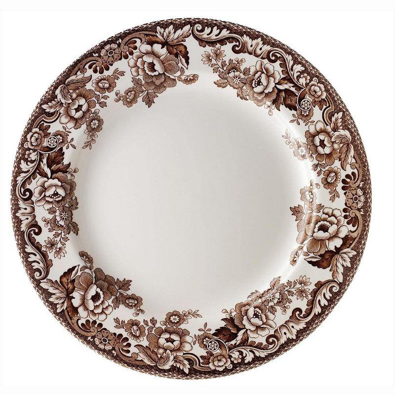 Classic Brown Floral Porcelain Dinner Plates, Set of 4