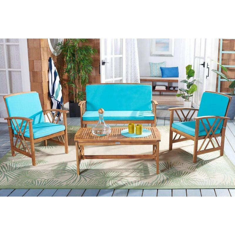 Luxurious Acacia Wood 4-Person Outdoor Conversation Set with Aqua Cushions