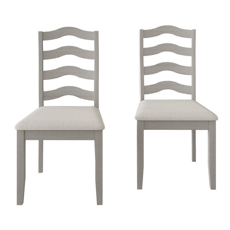 ChaletPosh White Wooden Dining Chair With Warm Grey Cover (Set of 2)