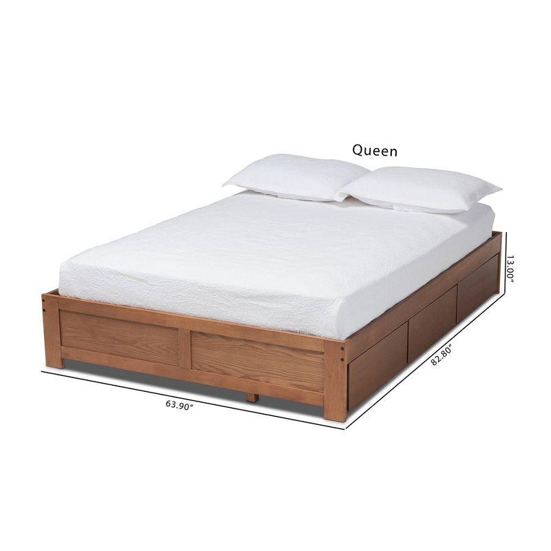 Queen Wren 3 Drawer Storage Bed Frame Walnut - Baxton Studio: MDF & Wood Composite, No Box Spring Needed