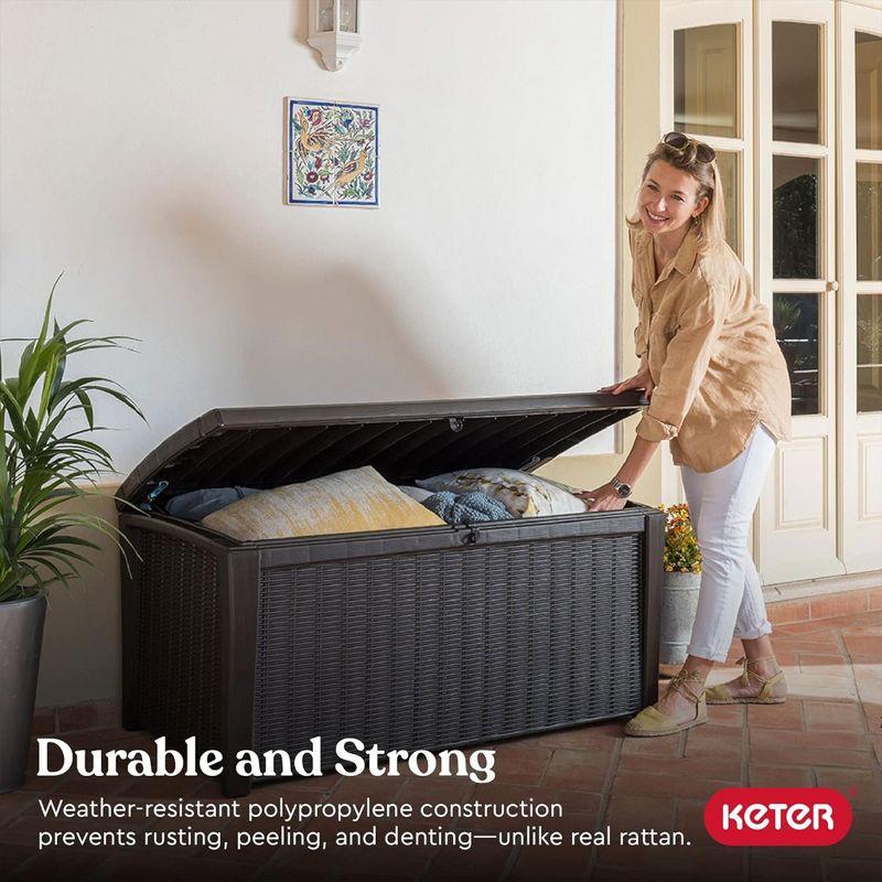 Keter Keter Borneo 110 Gallon Rattan Wicker Resin Patio Deck Storage Box Bench