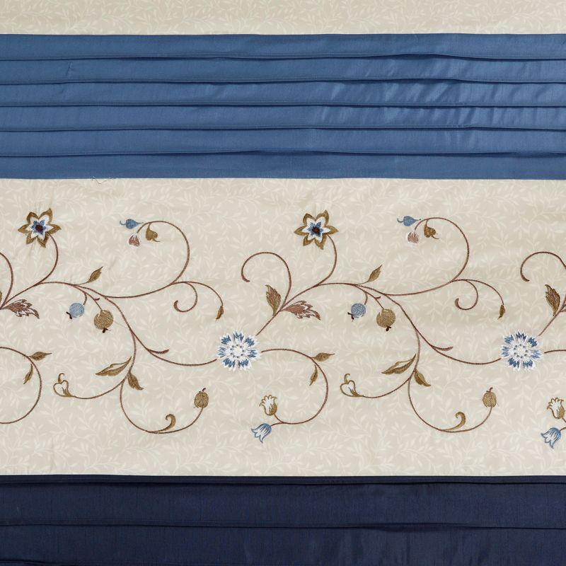 Monroe Embroidered Floral Shower Curtain Navy - Madison Park: 100% Polyester, Faux Silk, Machine Washable