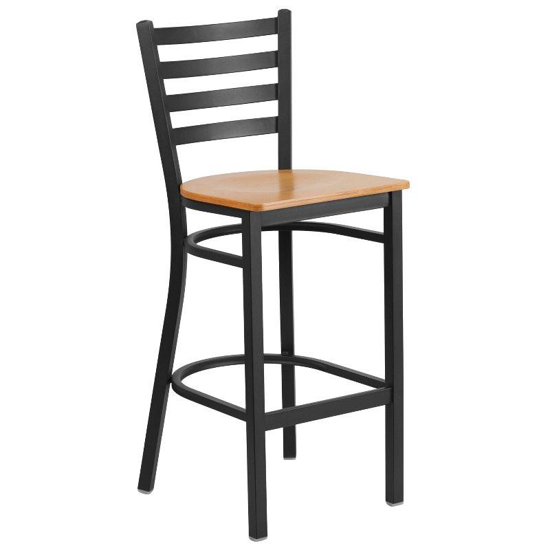 Black Metal Ladder Back Barstool with Natural Wood Seat