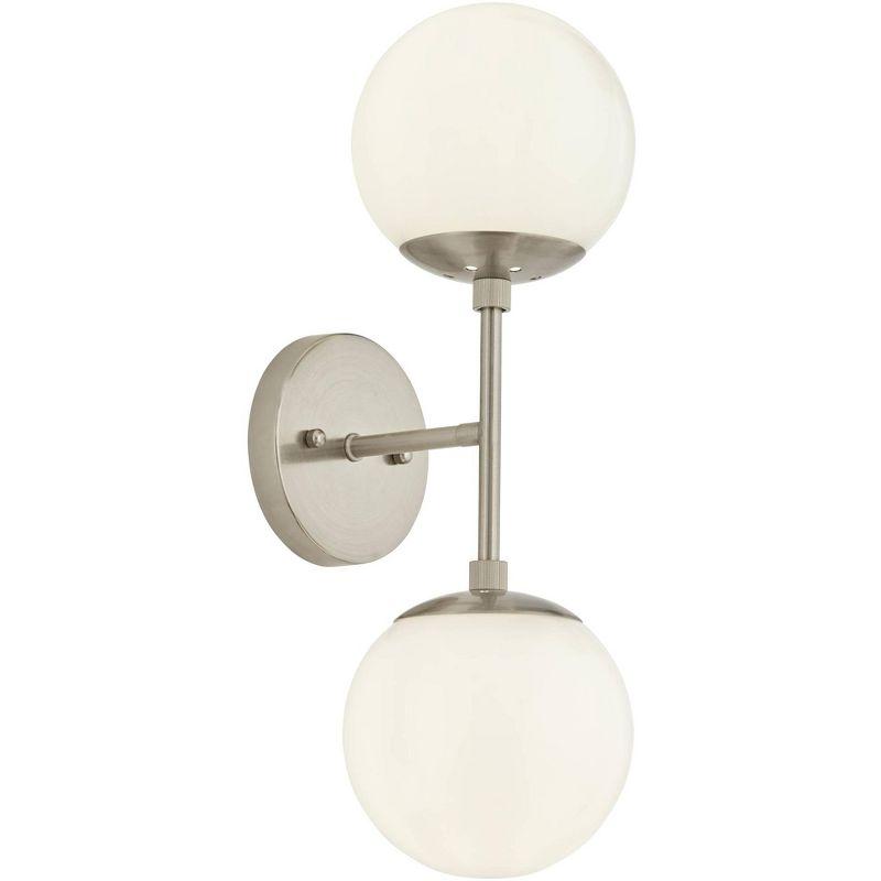 Possini Euro Design Oso Mid Century Modern Wall Light Sconce Brushed Nickel 6" 2-Light Fixture Opal Glass for Bedroom Bathroom Vanity Living Room Home