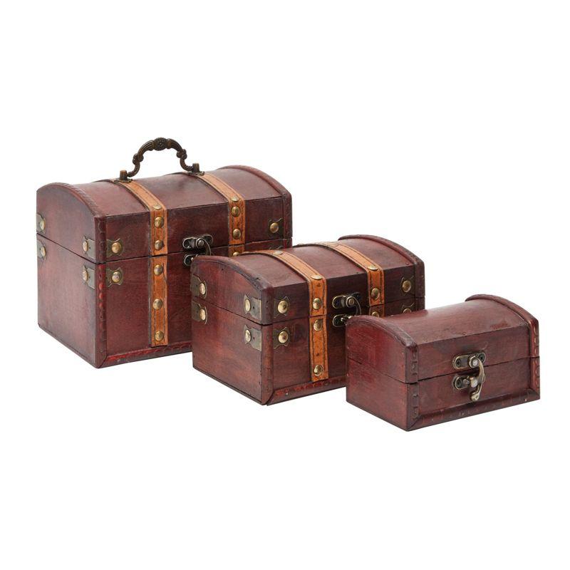 Set of 3 Small Vintage Wooden Treasure Chest Boxes