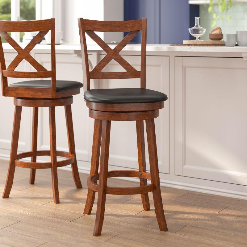 Flash Furniture Felicity Commercial Grade Wood Classic Crossback Swivel Bar Height Barstool with Padded, Upholstered Seat