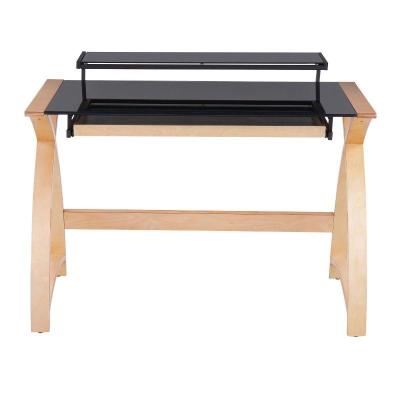 Brayden Studio® Bentley Mid-Century Modern Office Desk In Natural Wood And Black Glass By Lumisource