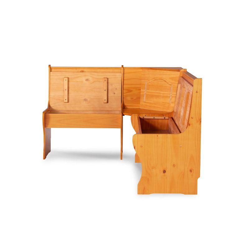 Linon 3pc Chelsea Pine Breakfast Corner Nook Dining Set Natural: Wood Frame, Trestle Base, Seats 6