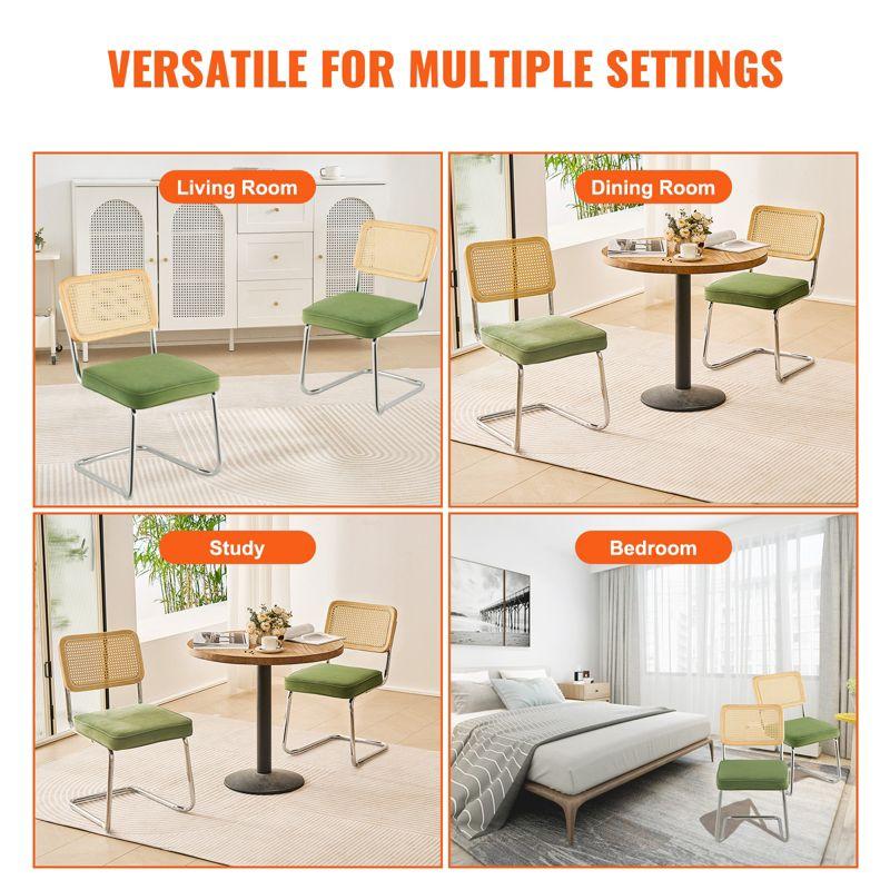 VEVOR Rattan Dining Chairs Set of 2, Mid Century Modern Dining Chair, Upholstered Velvet Accent Chair with Rattan Back,  (18.1 Inch)