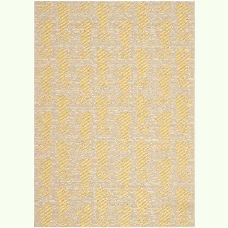 Mustard Seahorse Print Low Pile Outdoor Area Rug