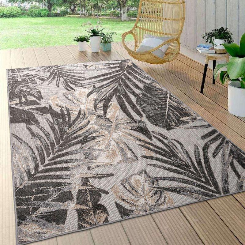 World Rug Gallery Floral Leaves Indoor/Outdoor Area Rug - Gray 7'10" x 10':  Weather-Resistant,  Low Pile,  Patio Rug