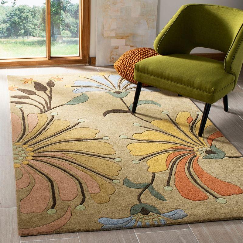 Golden Olive Floral Handmade Wool Area Rug