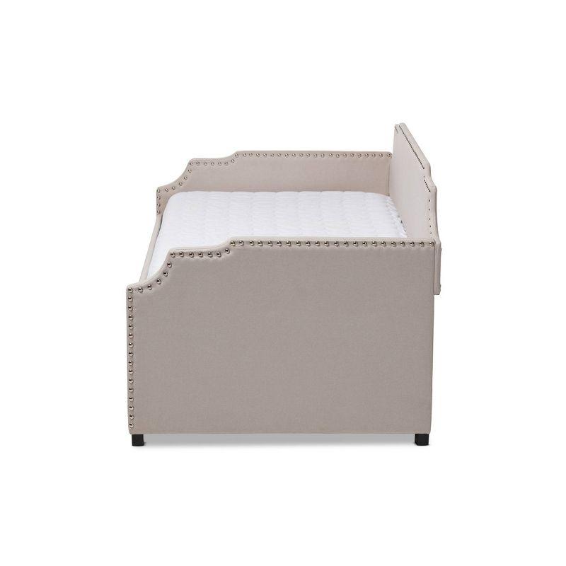 Twin Ally Fabric Upholstered Sofa Daybed with Roll Out Trundle Guest Kids' Bed Beige - Baxton Studio