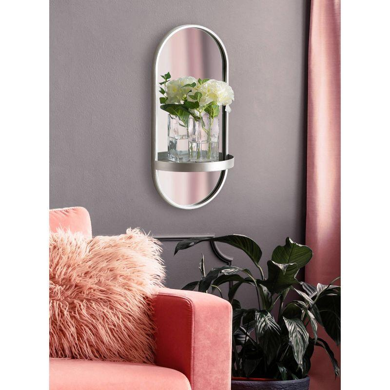 Estero 24"x11" Silver Metal Oval Wall Mirror with Functional Shelf