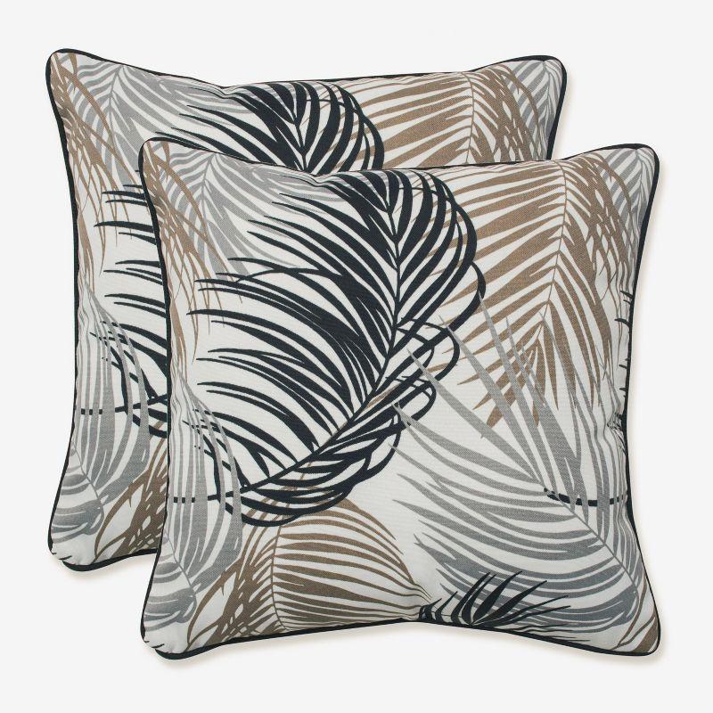 Setra Stone 16.5" Black and Neutral Palm Frond Throw Pillows, Set of 2