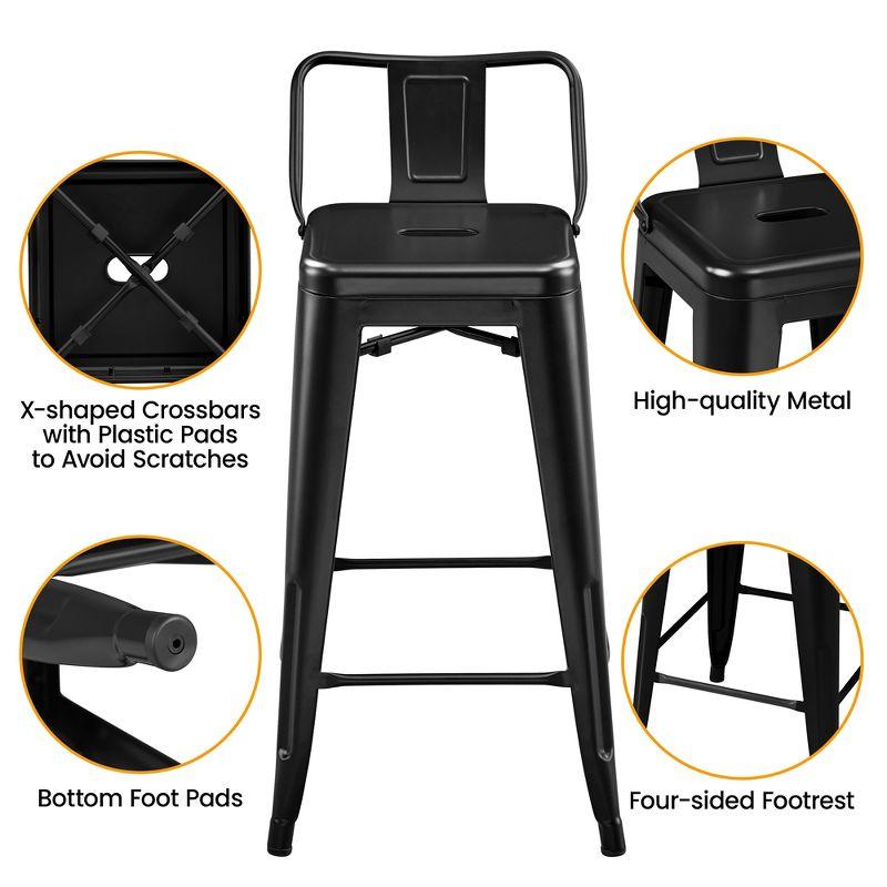 Yaheetech 26" Stackable Low Back Metal Counter Height Bar Stools with Footrest, Set of 4
