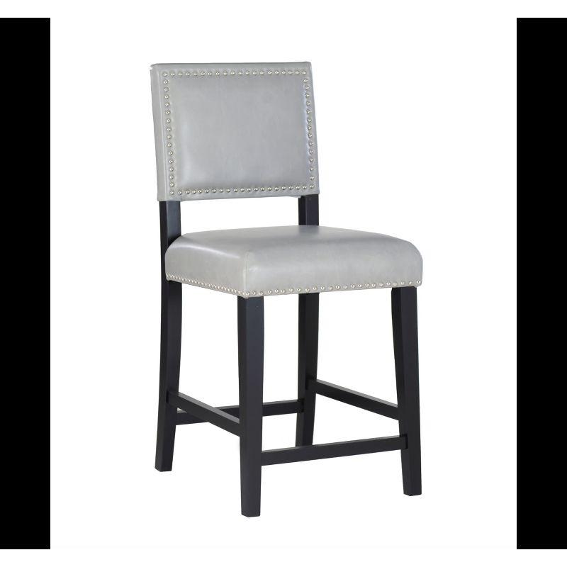 24" Brook Padded Back Faux Leather Nailhead Counter Height Barstool Gray - Linon: Solid Hardwood Frame, Footrails