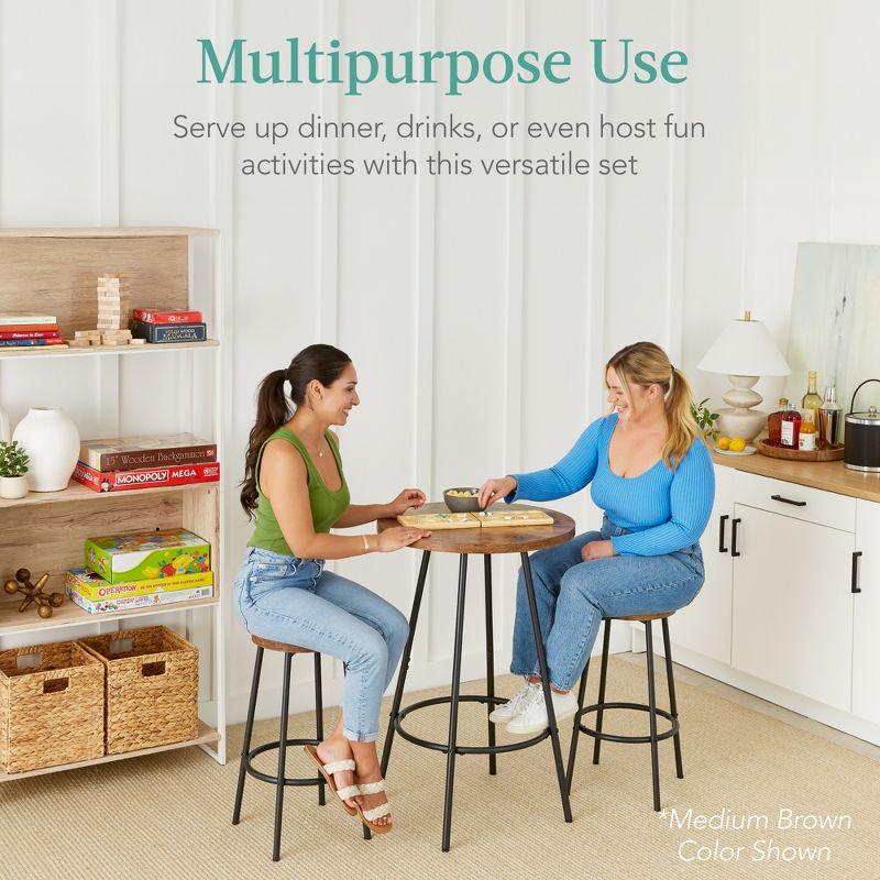 17 Stories Sevon 3-Piece Bistro Set, Modern Round Counter Height Dining Set w/ 2 Stools, Metal Frame