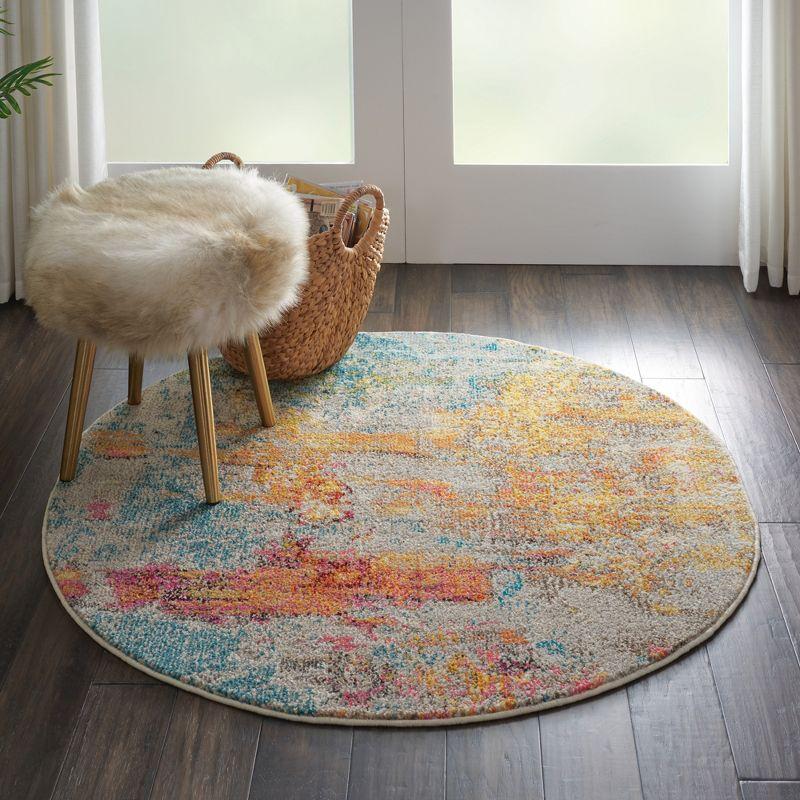 Med Grey Celestial Sealife 94" Synthetic Round Rug