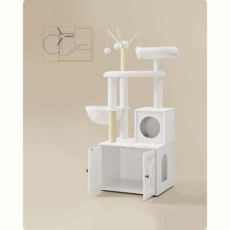 Feandrea Cat Tree with Litter Box Enclosure, 2-in-1 Modern Cat Tower, 54.3-Inch Cat Condo with Scratching Posts, Cloud White