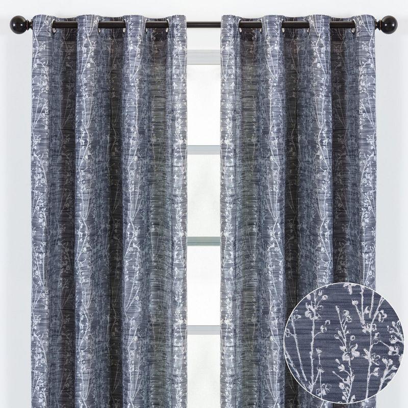 Chanasya 2pk Jacquard Floral Partial Room Darkening Grommet Window Curtain Panels - Set of 2 - 52 x 84 Inches Long - Dark Blue