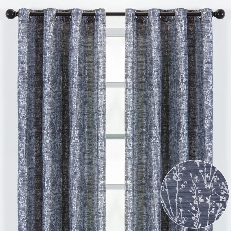 Chanasya 2pk Jacquard Floral Partial Room Darkening Grommet Window Curtain Panels - Set of 2