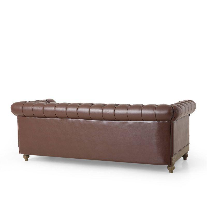 Castalia Chesterfield Dark Brown Faux Leather Sofa with Nailhead Trim