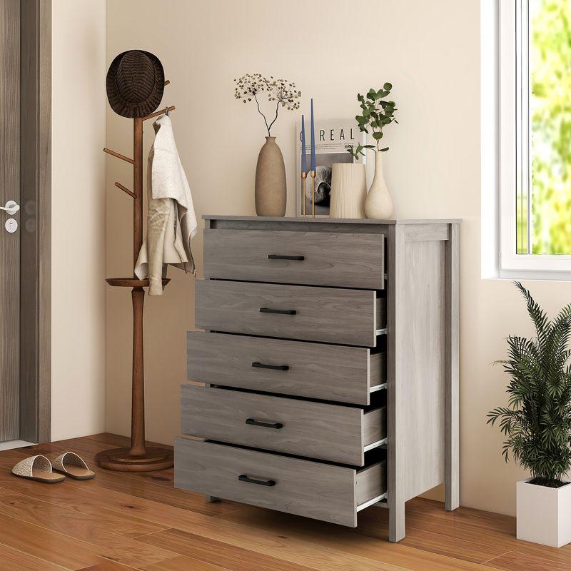 Costway Modern 5 Drawer Chest Storage Dresser Cabinet with Metal Handles Grey Oak