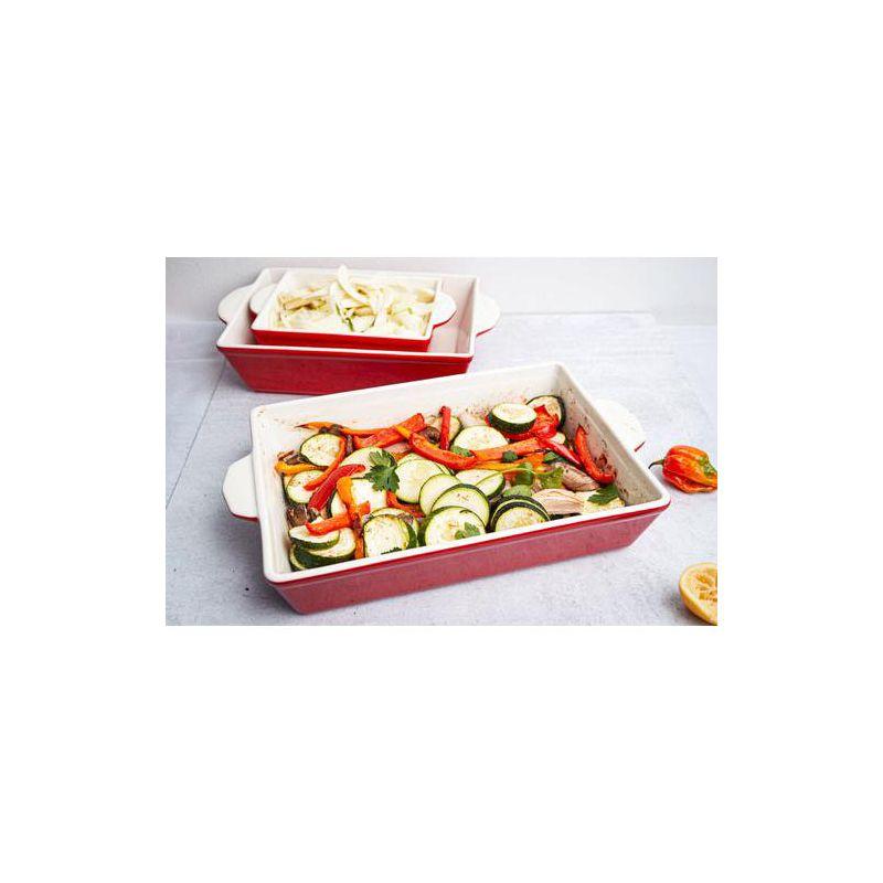 Cherry Red Ceramic Rectangular Baking Dishes Set of 3