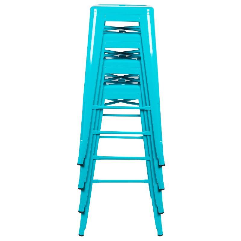Emma and Oliver 4 Pack 30" High Metal Indoor Bar Stool - Stackable Stool, Teal
