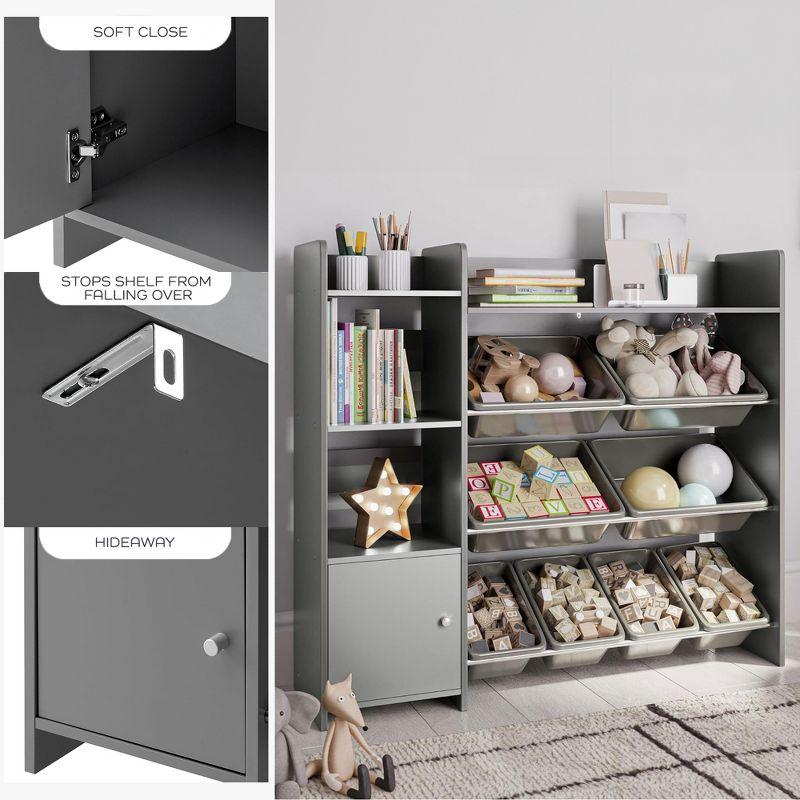 Gray Kids Toy Storage Organizer with Bookshelf and Bins