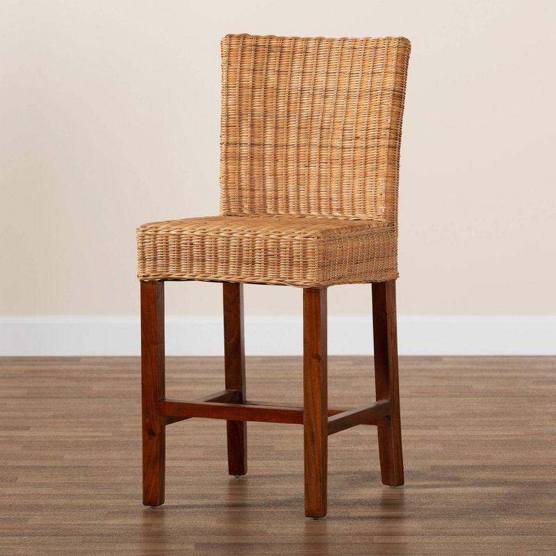 Racquel Natural Rattan and Mahogany Wood Counter Height Barstool Walnut Brown - bali & pari