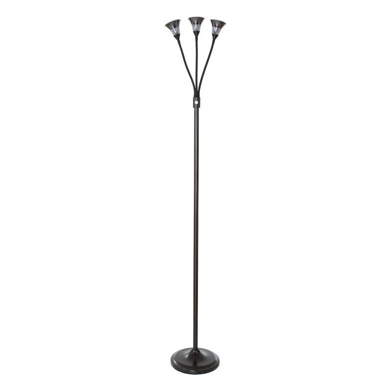 Hastings Home 3 Head LED Floor Lamp With Adjustable Arms, Touch Switch and Dimmer – Black