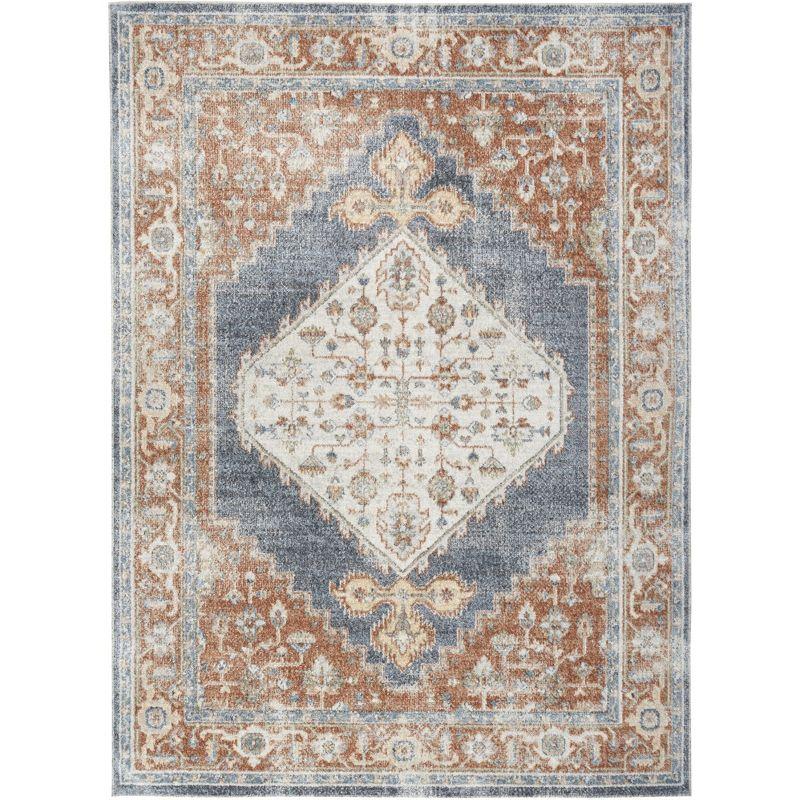 Nourison Astra Machine Washable Vintage Persian Indoor Rug Denim Multi 5'3" x 7'