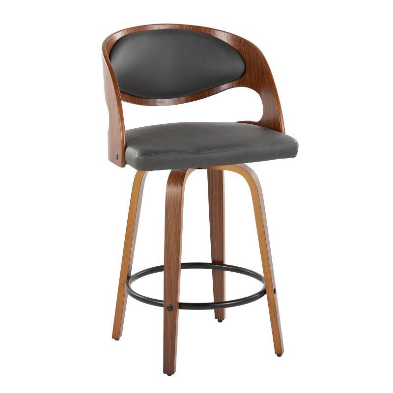 Set of 2 Pino PU Leather Counter Height Barstool Walnut/Gray: LumiSource, Fixed-Height, Swivel, Footrest