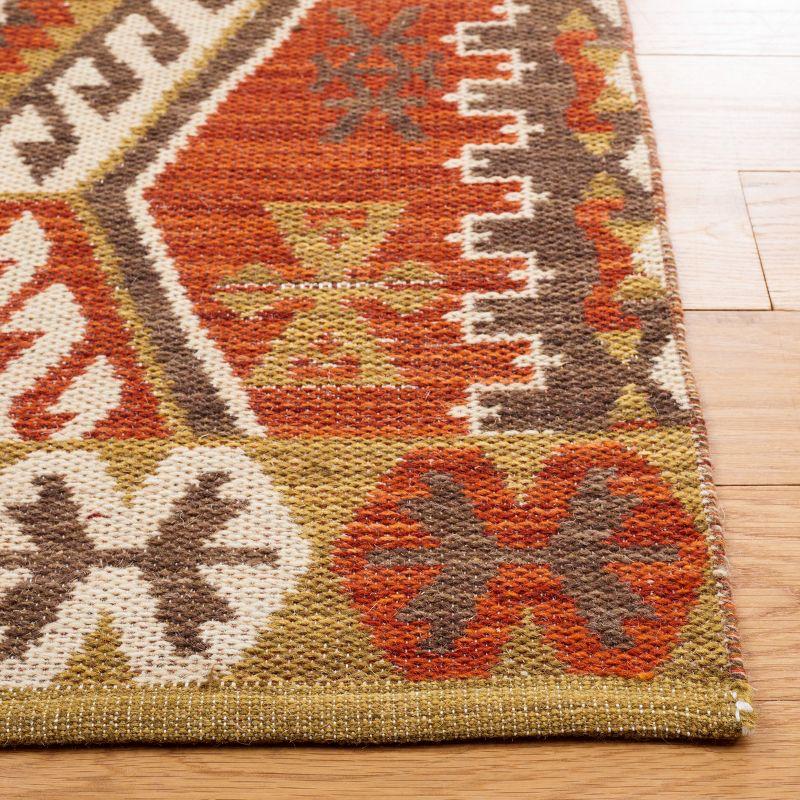 Red and Olive 6' x 6' Square Handwoven Wool Kilim Area Rug