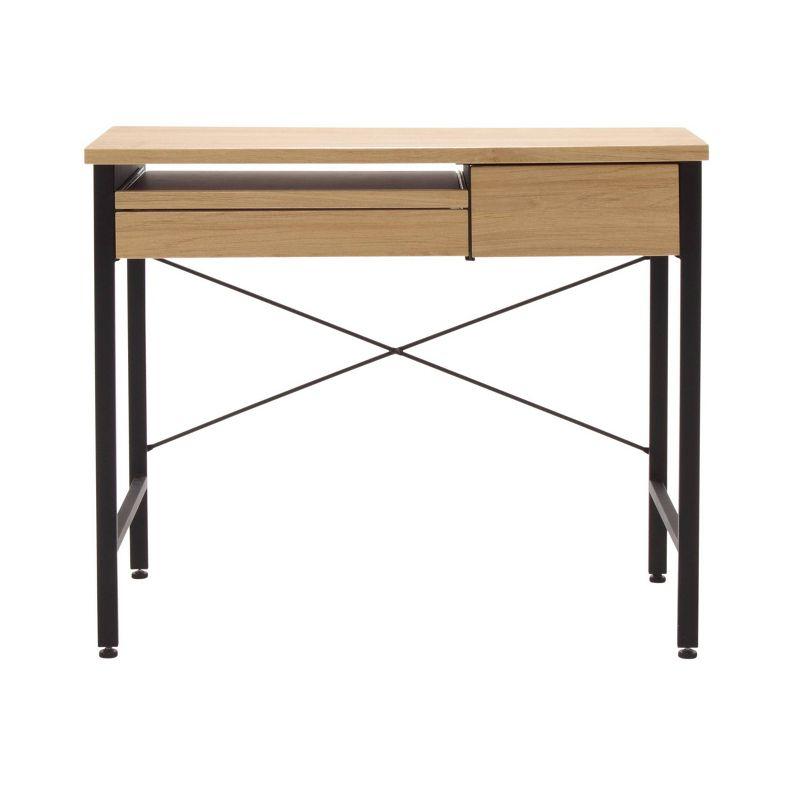 studio designs Ashwood Compact Home Office Desk with Drawers in Ashwood/Black: Laminated Writing Desk with Metal Frame, Keyboard Tray