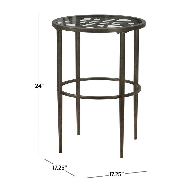 Marsala Boho-Inspired Metal & Glass Round End Table in Gray with Brown Rub