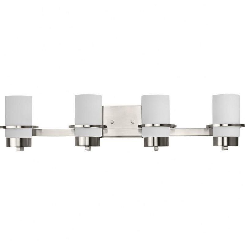 Reiss Brushed Nickel 4-Light Vanity with White Glass Shades