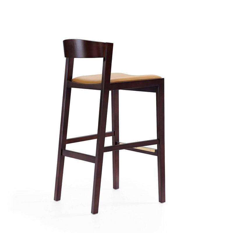 Camel Faux Leather and Dark Walnut Beech Wood Barstools, Set of 2