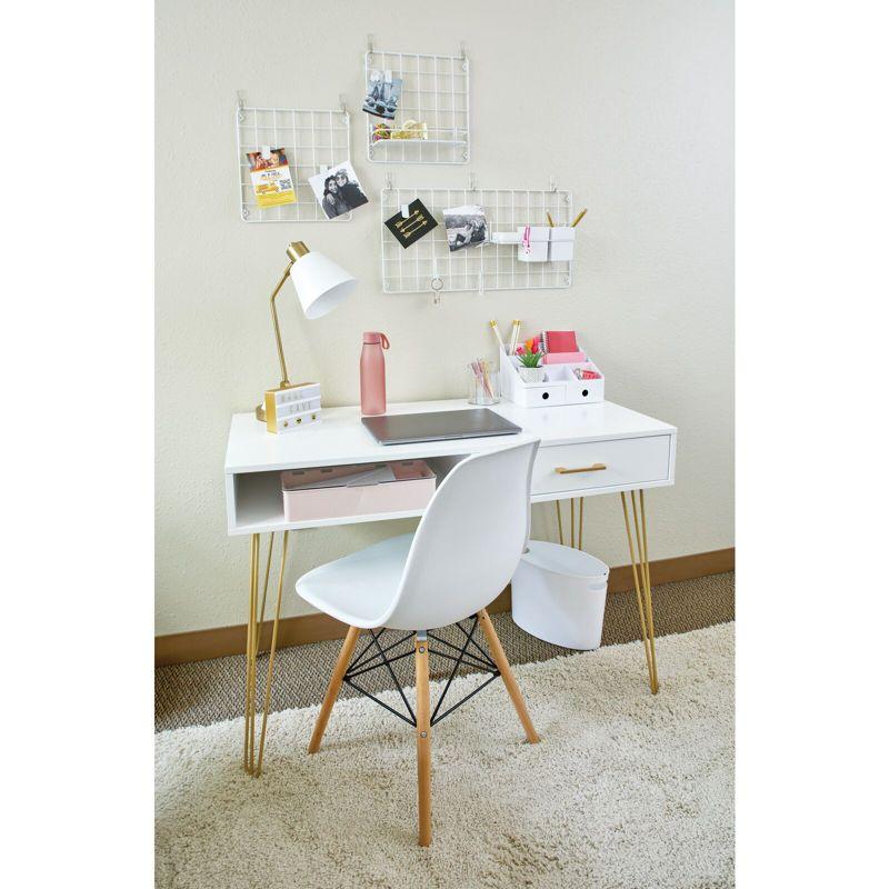 mDesign Metal/Wood Home Office Desk with Drawer, Hairpin Legs