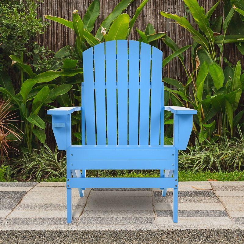 Outsunny Oversized Adirondack Chair, Outdoor Fire Pit and Porch Seating, Classic Log Lounge w/ Built-in Cupholder for Patio, Backyard, Blue