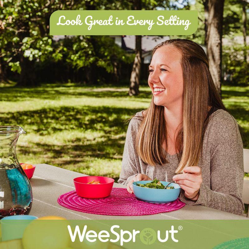 WeeSprout Bamboo Kids Bowls - 15 oz, Set of 4 (Blue, Yellow, Orange, & Red)
