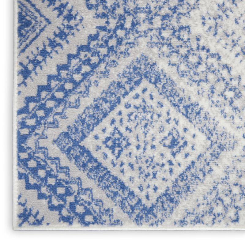 Bohemian Ivory Blue Geometric 2' x 3' Easy-Care Area Rug