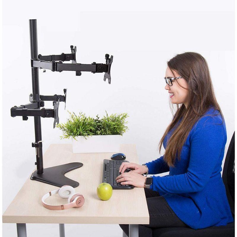 Quadruple Monitor Mount  Freestanding Monitor Arm with 4 Adjustable VESA Mounts  Black  Stand Steady