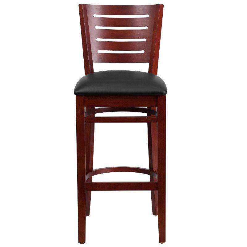 Flash Furniture Darby Series Slat Back Mahogany Wood Restaurant Barstool - Black Vinyl Seat