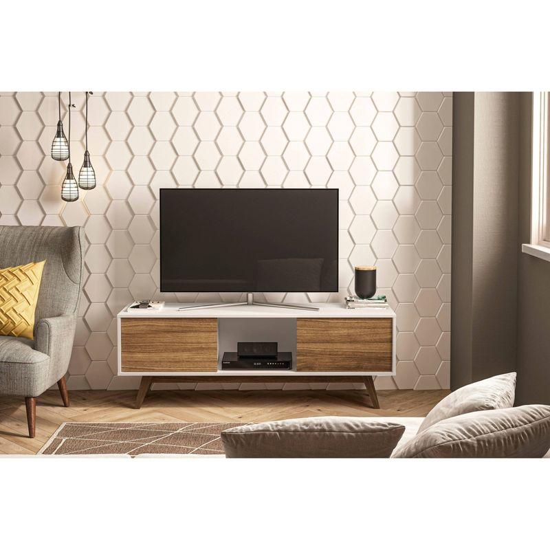 Sleek Dual-Tone White/Walnut TV Stand with Cabinet Storage