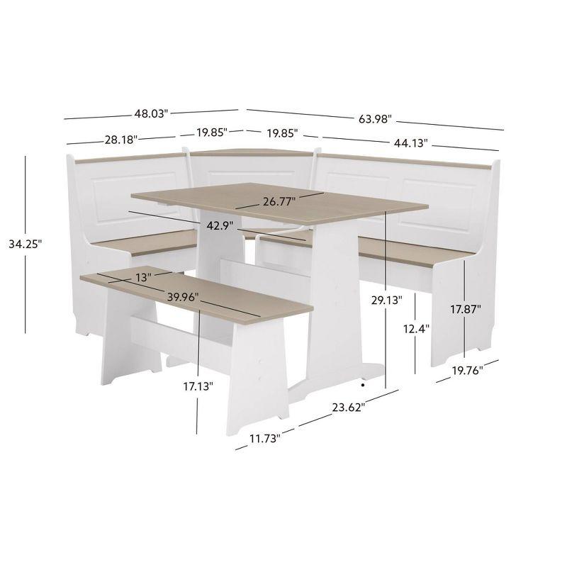 Linon 3pc Ardmore Breakfast Nook Storage Benches Dining Set White/Gray: Mid-Century Modern, Wood, 6-Seat Capacity
