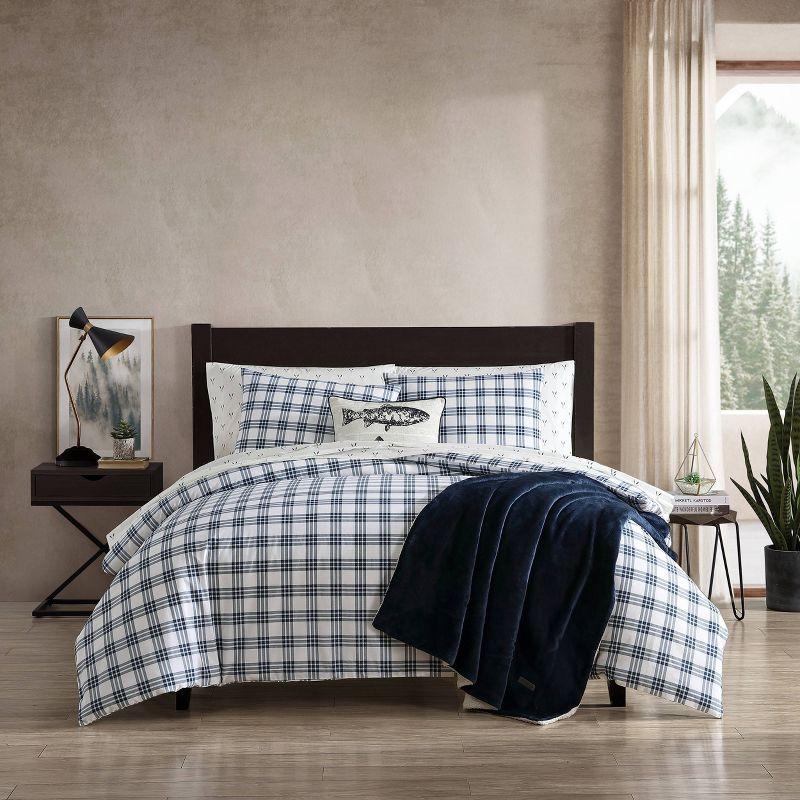 Eddie Bauer Basic Plaid Duvet Set Navy Blue