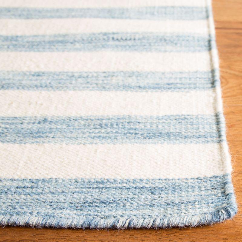 6' x 9' Blue Ivory Wool Flat Woven Handmade Reversible Rug